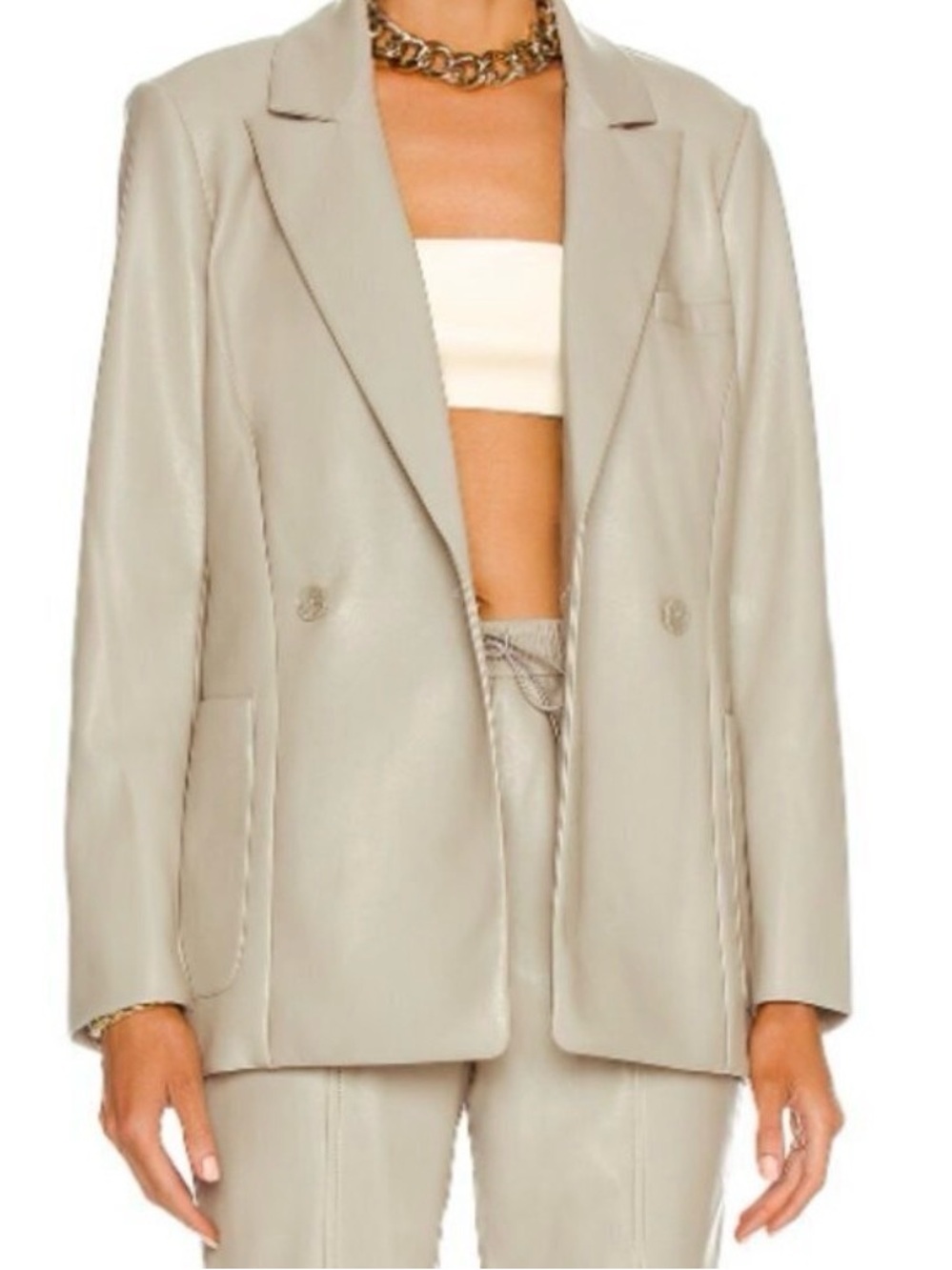 Jonathan Simkhai Raelynn Stretch Vegan Faux Leather Blazer Light Grey / Beige XL